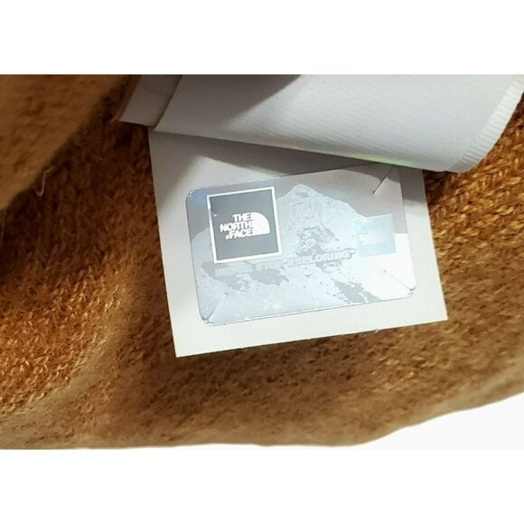 The North Face Beanie Hat Wool Blend Orange Grey Knit Logo Spell Out Winter Cap - Picture 7 of 9